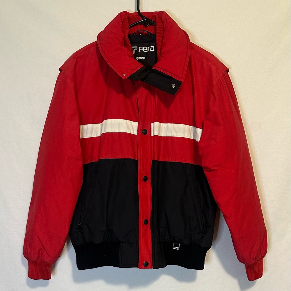 Vintage Fera Red & Black Down Ski Jacket Size M – Colorblock 80s/90s Retro